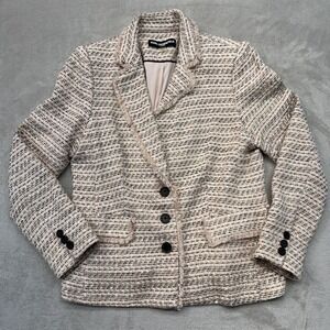 Karl Lagerfeld Paris Jacket Women's 14 Blazer Pink Black Tweed Raw Edge G02JW035